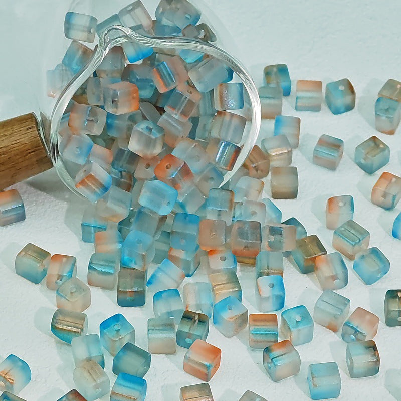 Transparent Sugar Cube Glass Beads 7mm Frosted Pastel 50pcs 9