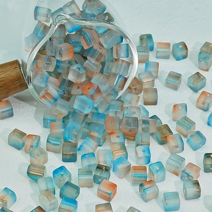 Transparent Sugar Cube Glass Beads 7mm Frosted Pastel 50pcs 9