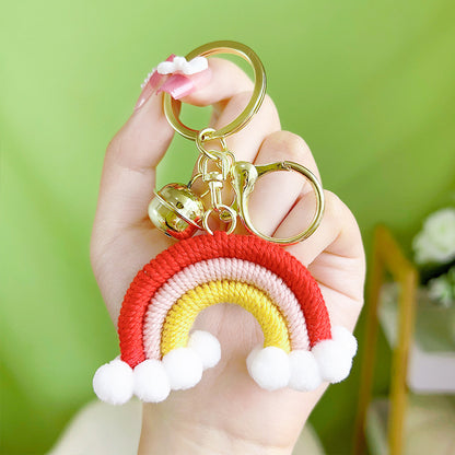 Cotton Crochet Rainbow Keychain Pastel Colors with Pom Poms 6