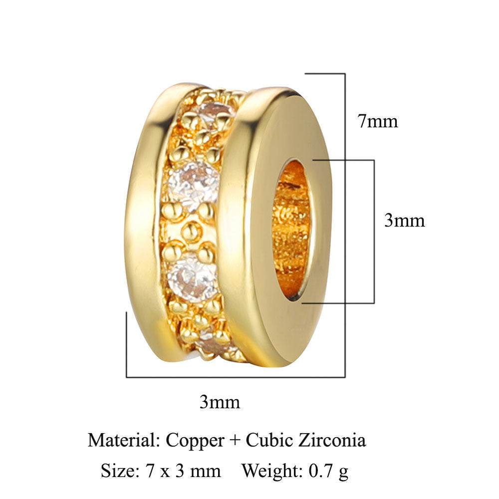 Copper Round Spacer Beads 7mm 18k Gold Plated Zircon 10pcs 2