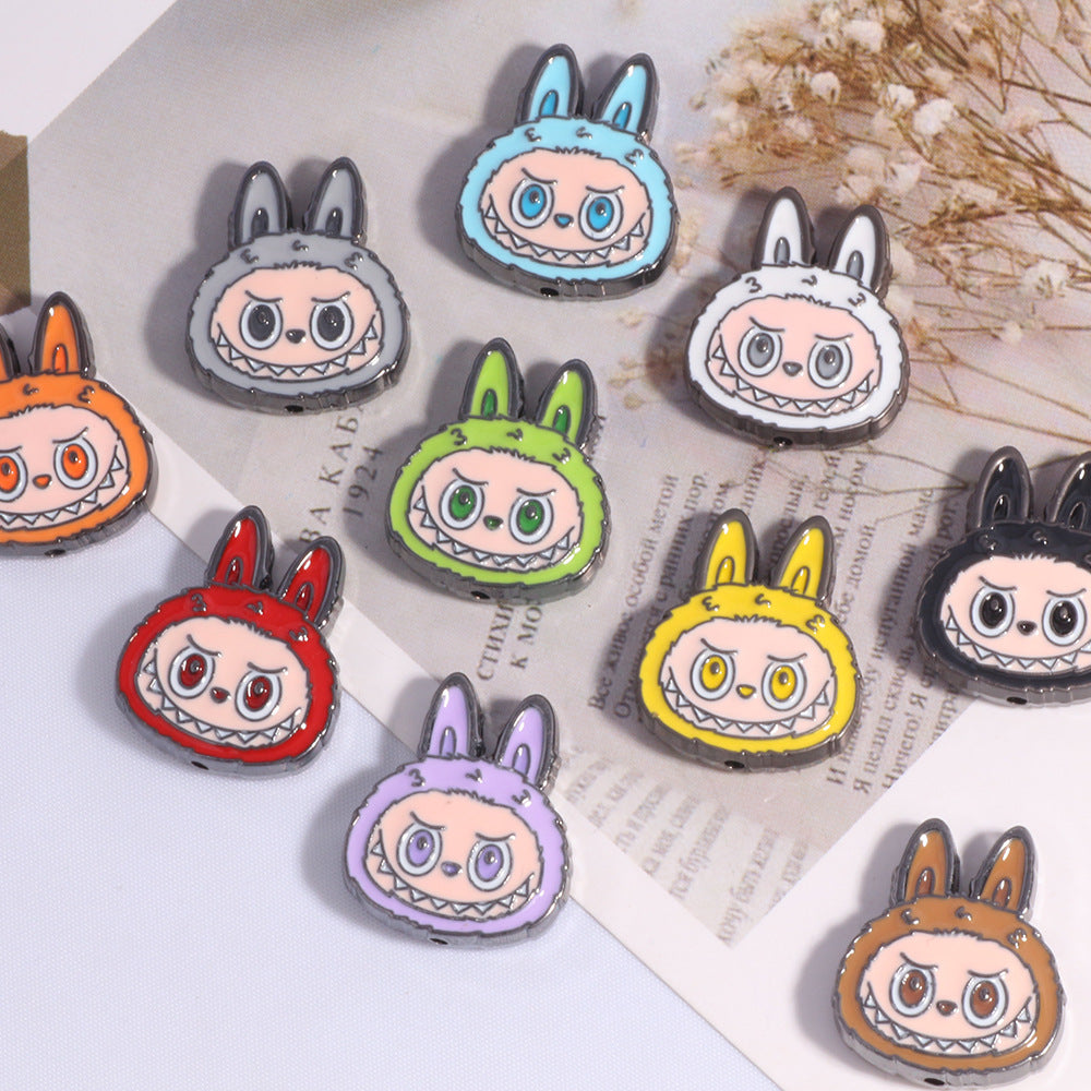 Labub Head Metal Beads 22mm Enamel Painted Alloy 10pcs