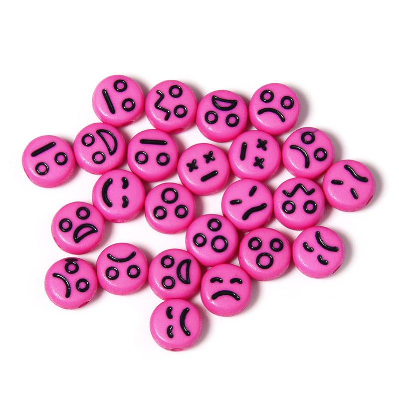 Cartoon Emoticon Flat Round Acrylic Beads 7x3.5mm Colorful 100pcs 16