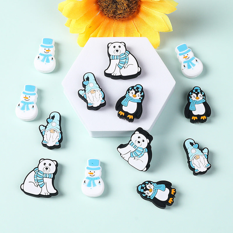 Silicone Focal Beads Snow Polar Bear Penguin Winter Snowman Scarf 20pcs