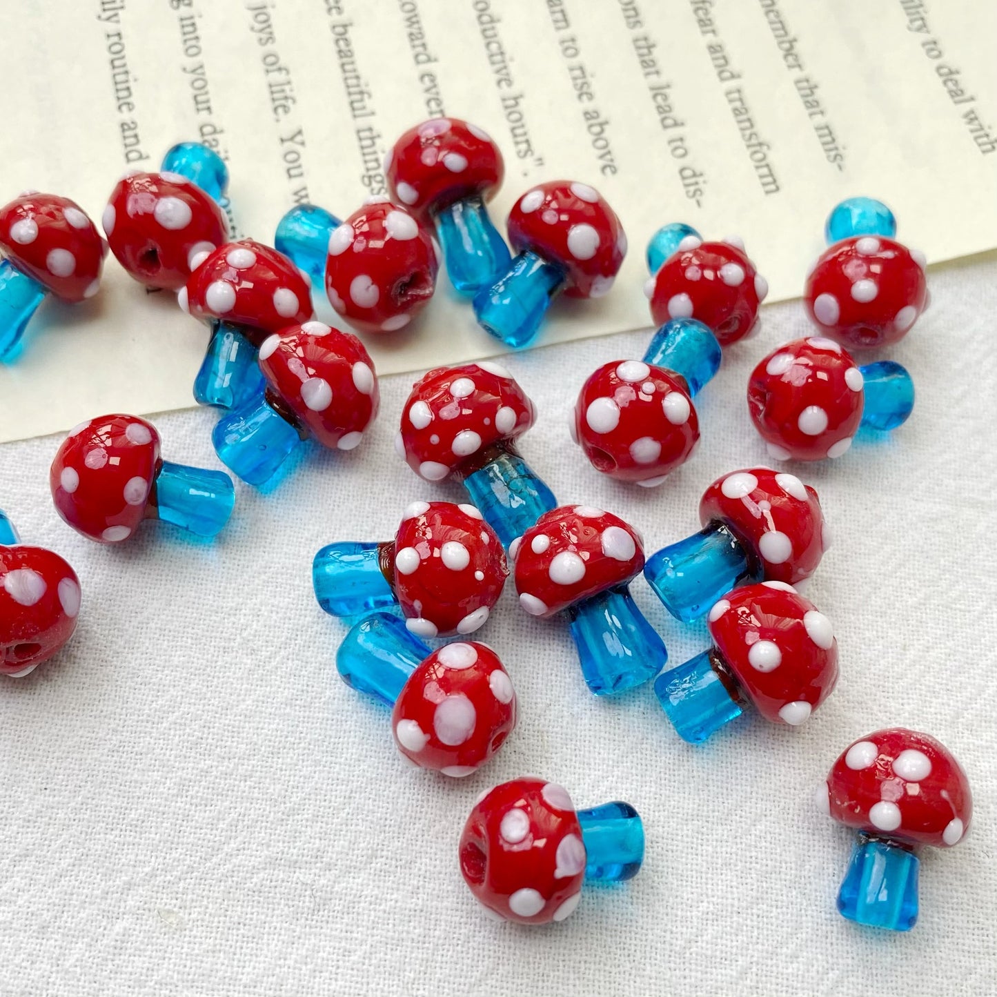 Hand Painted Mushroom Glass Beads 18mm Colorful Dotted Enamel 1pc 7