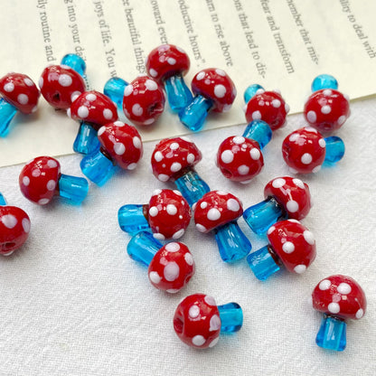 Hand Painted Mushroom Glass Beads 18mm Colorful Dotted Enamel 1pc 7