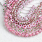 Lampwork Glass Beads Floral Pink Tone Translucent Faceted 4pcs 4