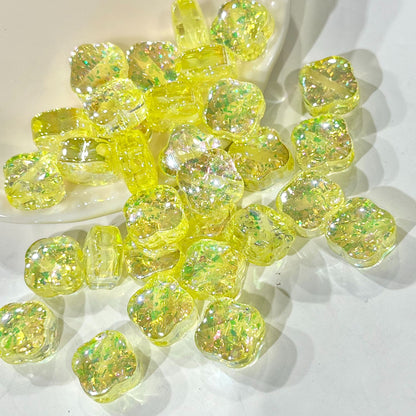 Shimmer Clover Resin Beads 12mm Iridescent Sparkle 10pcs 10