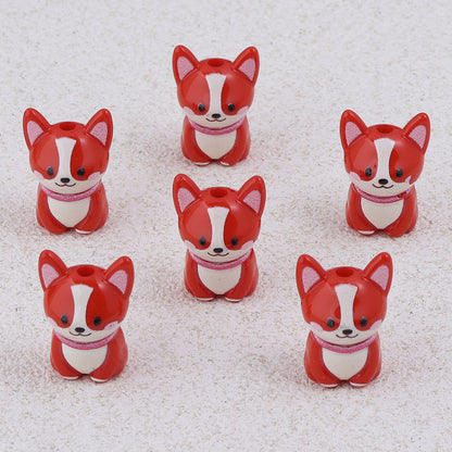 Painted 3D Corgi Acrylic Beads 16x23mm Colorful Mixed 10pcs 5