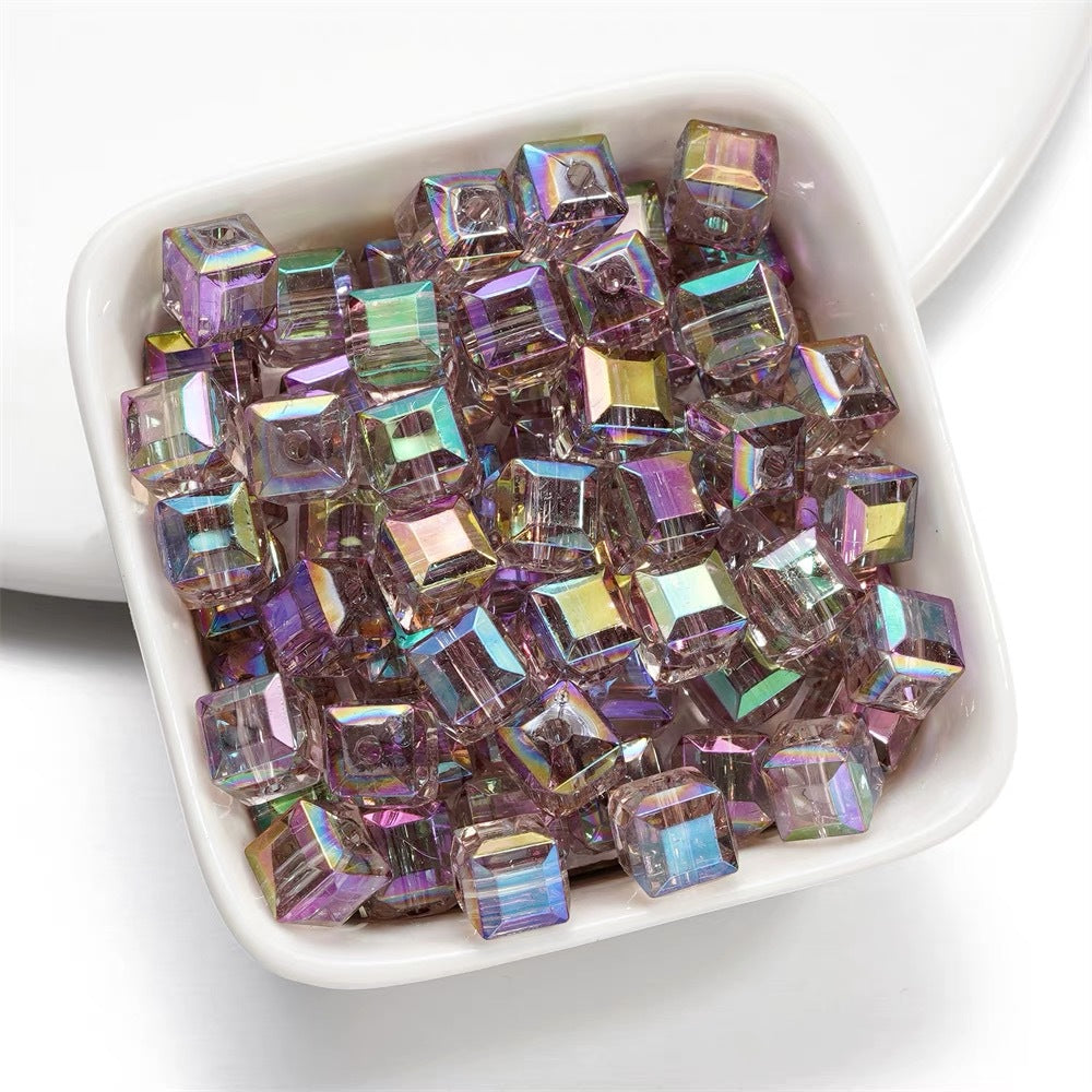 Clear Cubic Acrylic Beads 8mm Faceted Pastel Square 30pcs 13