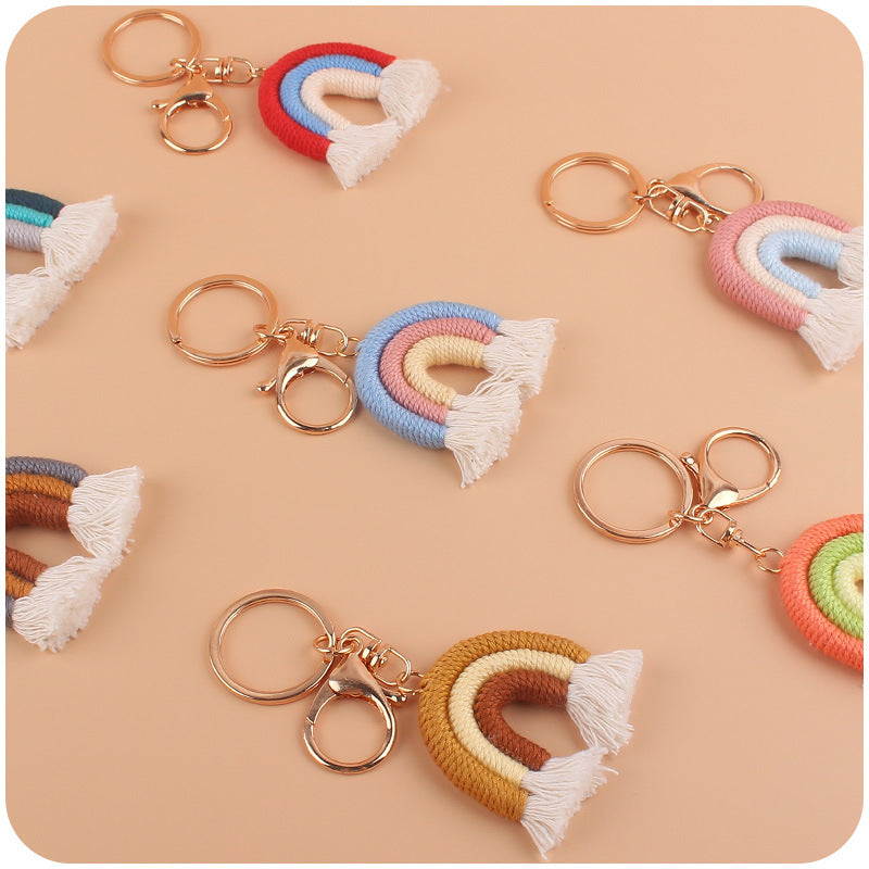Cotton Braided Tassel Crochet Rainbow Keychain Plush Material 3