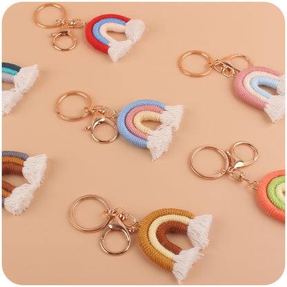 Cotton Braided Tassel Crochet Rainbow Keychain Plush Material 3