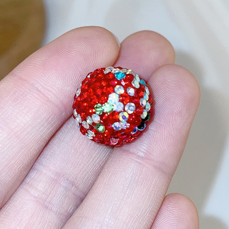 Polymer Clay Heart Rhinestone Beads Christmas Tone 6pcs 3