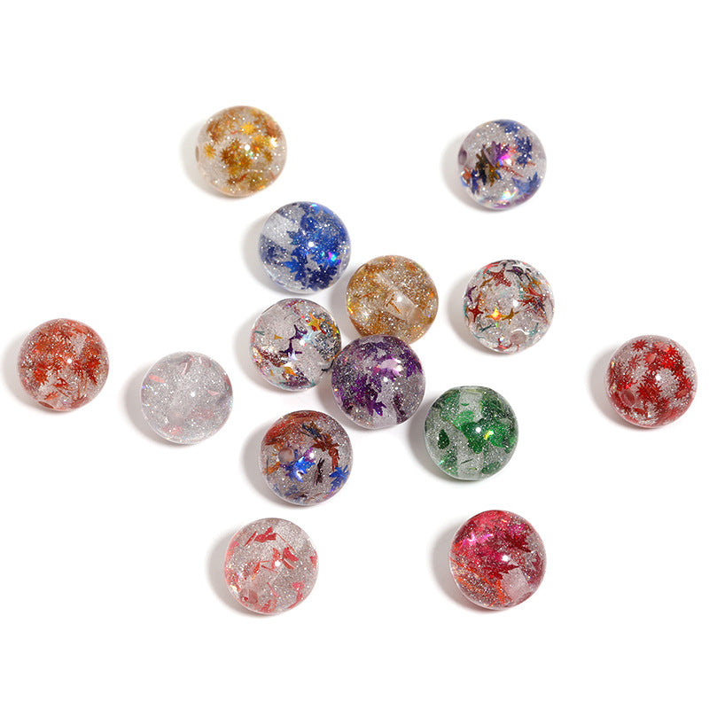 Shimmer Glitter Filled Resin Beads 16mm Round Autumn Leaf 50pcs 5