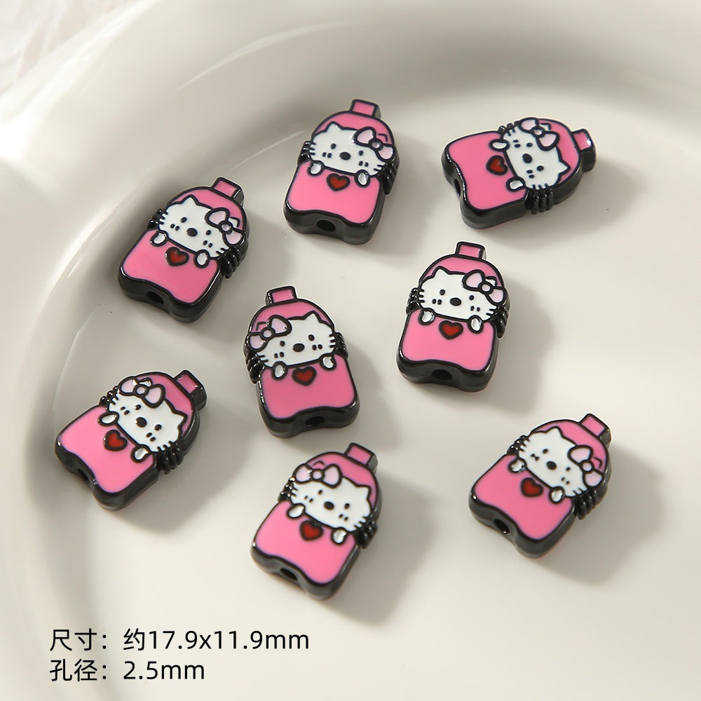 Kitten Series Metal Beads Black and Pink Enamel Alloy 10pcs 25