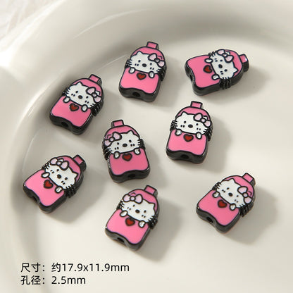Kitten Series Metal Beads Black and Pink Enamel Alloy 10pcs 25