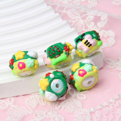 Hand Painted Animal Cream Cake Acrylic Beads 18-23mm Colorful 10pcs 19