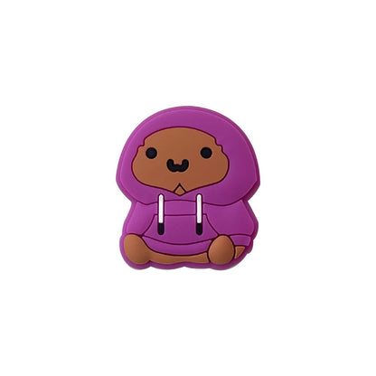 Silicone Focal Beads Cartoon Chicken Wearing Purple Hoodie 20pcs 8
