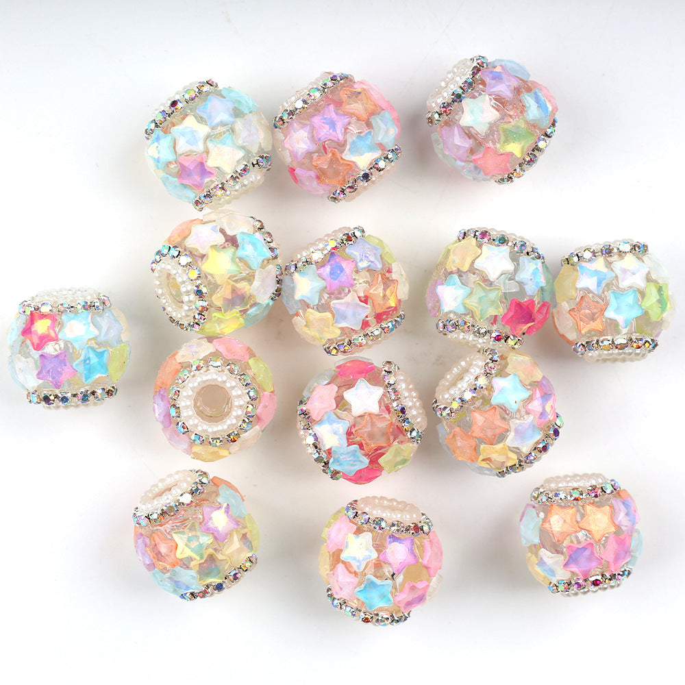 Embellished Bubblegum Beads 19mm Iridescent Star Cluster 5pcs