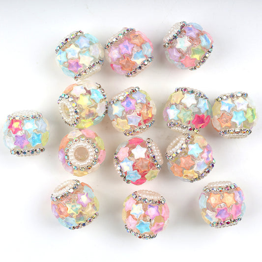 Embellished Bubblegum Beads 19mm Iridescent Star Cluster 5pcs