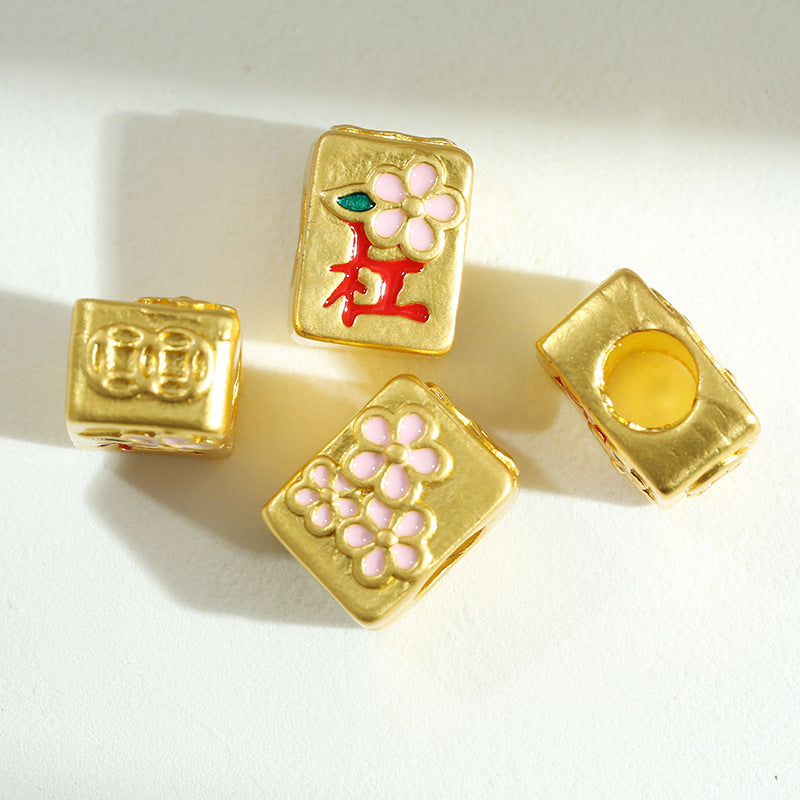 Cube Metal Beads 8x10mm Mahjong Large Hole Alloy Gold Tone 10pcs 3