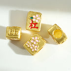 Cube Metal Beads 8x10mm Mahjong Large Hole Alloy Gold Tone 10pcs 3