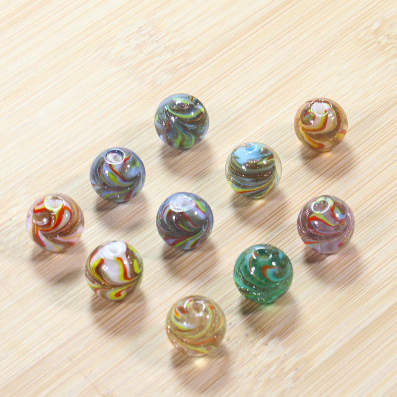 Lampwork Glass Beads Round 12/14mm Transparent Phoenix Tail Gold Foil 5pcs