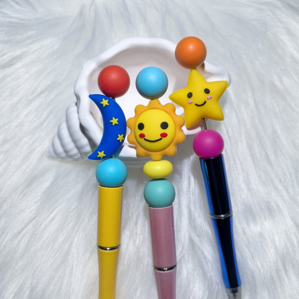 Silicone 3D Focal Beads Stars Moon Sun Smiling Face Colorful 20pcs