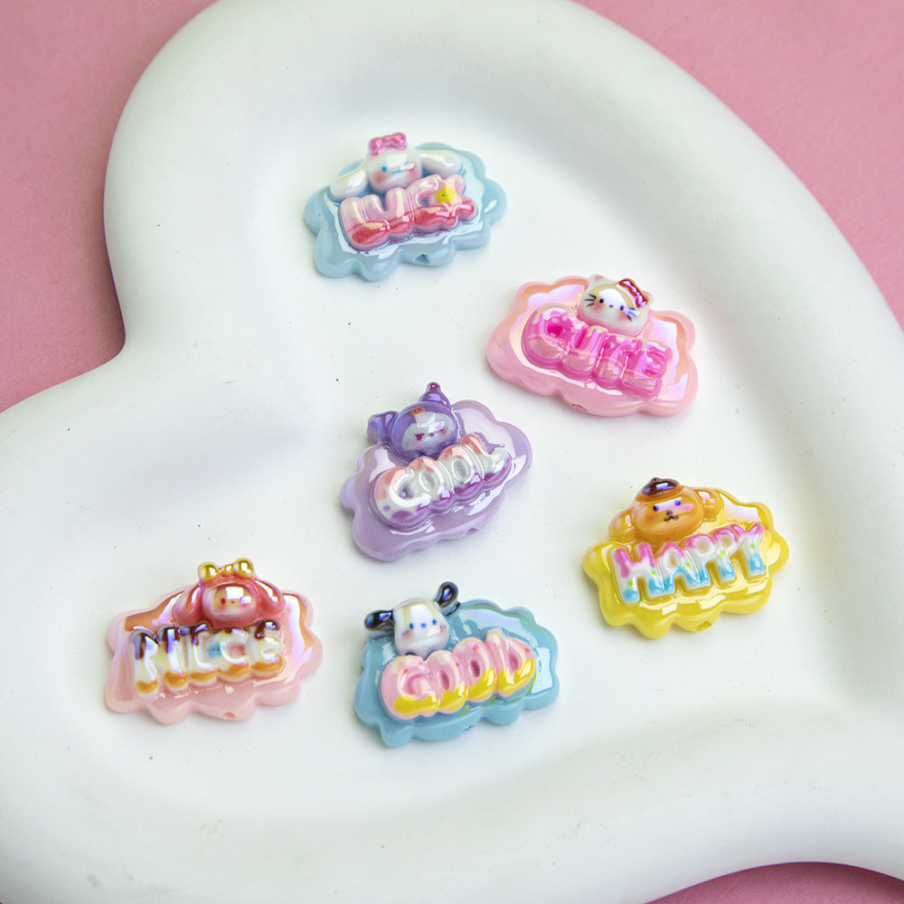 Plating Sanrio Character Word Sign Resin Beads Glossy Cloud Shape 10pcs