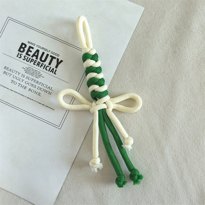 Dual Color Rope Braided Bow Crochet Keychain Polyester 4pcs 75mm 6