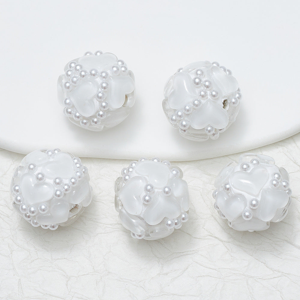 Embellished Bubblegum Beads 20mm Pearl Heart Cluster Assorted Colors 2pcs 10