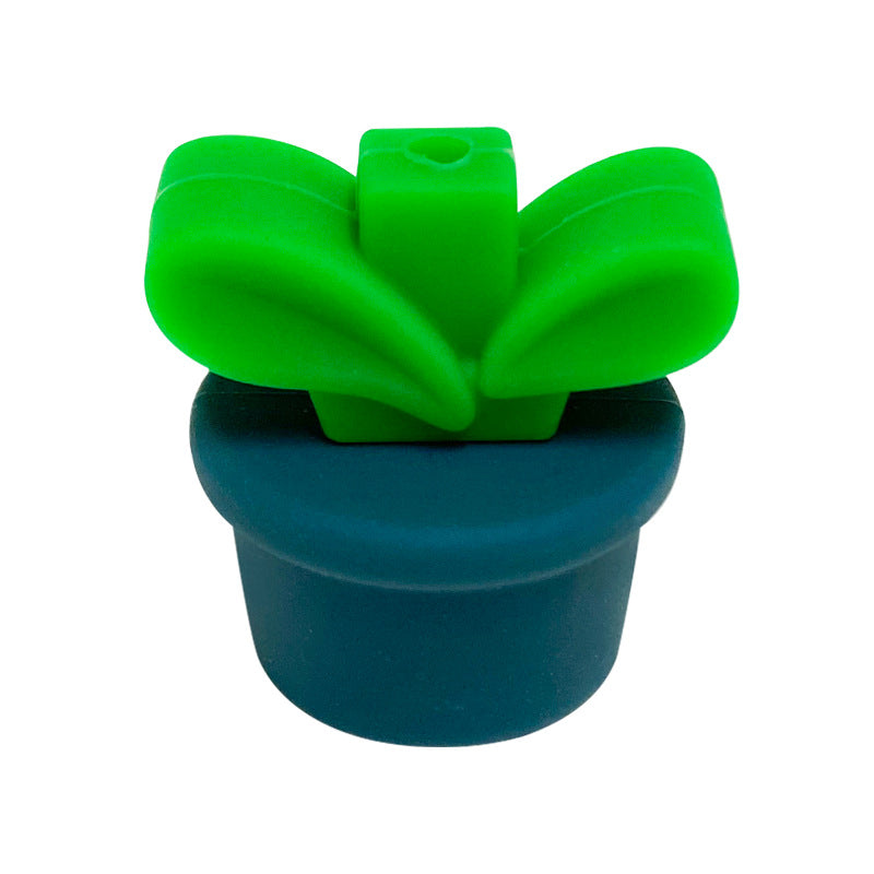 Silicone 3D Focal Beads Flowerpot Grass With Leaf Cluster 20pcs 9