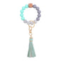Silicone Beaded Wristlet Keychain with PU Tassel and Wood Accent 14