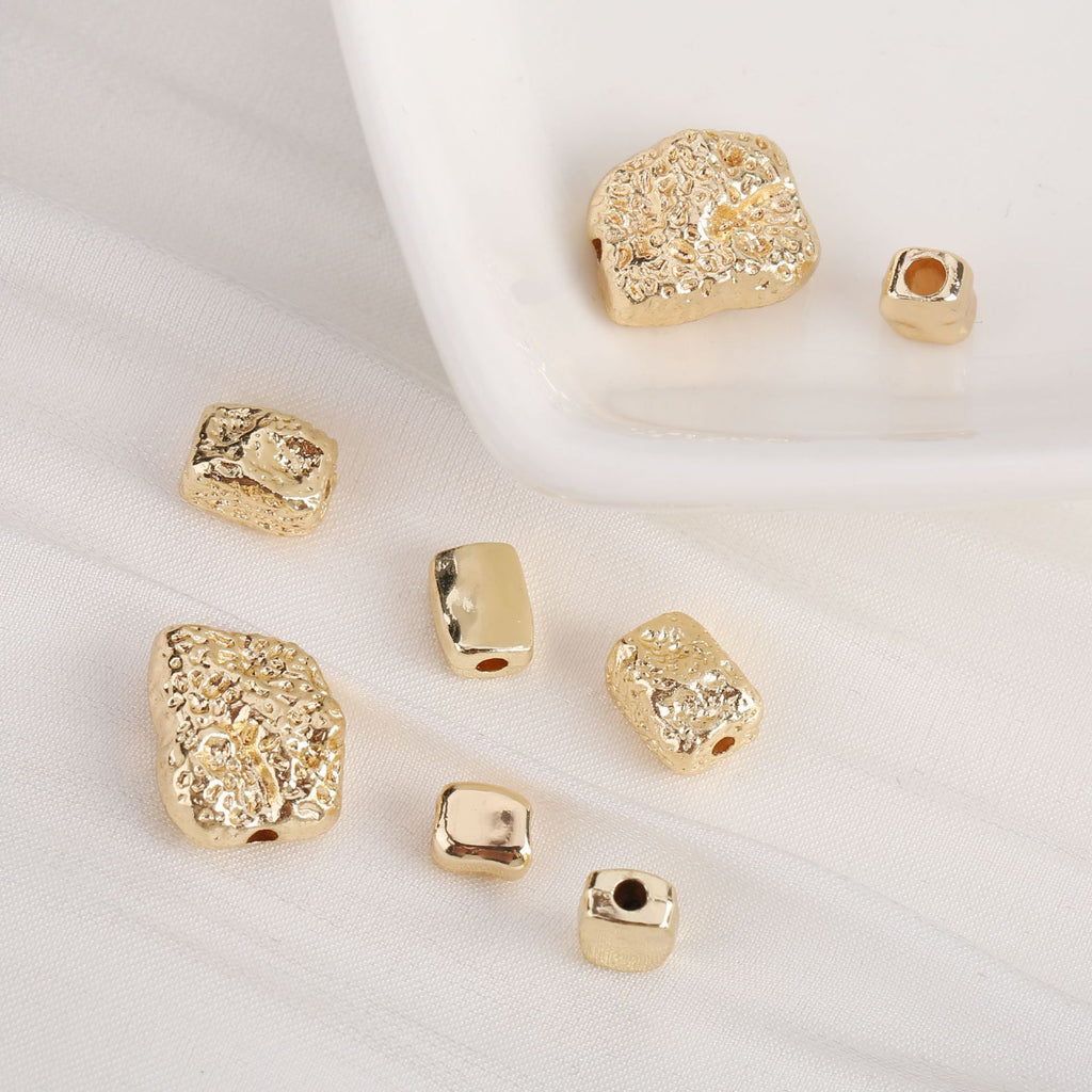 Irregular Stone Shaped Metal Beads Gold Tone 50pcs 4
