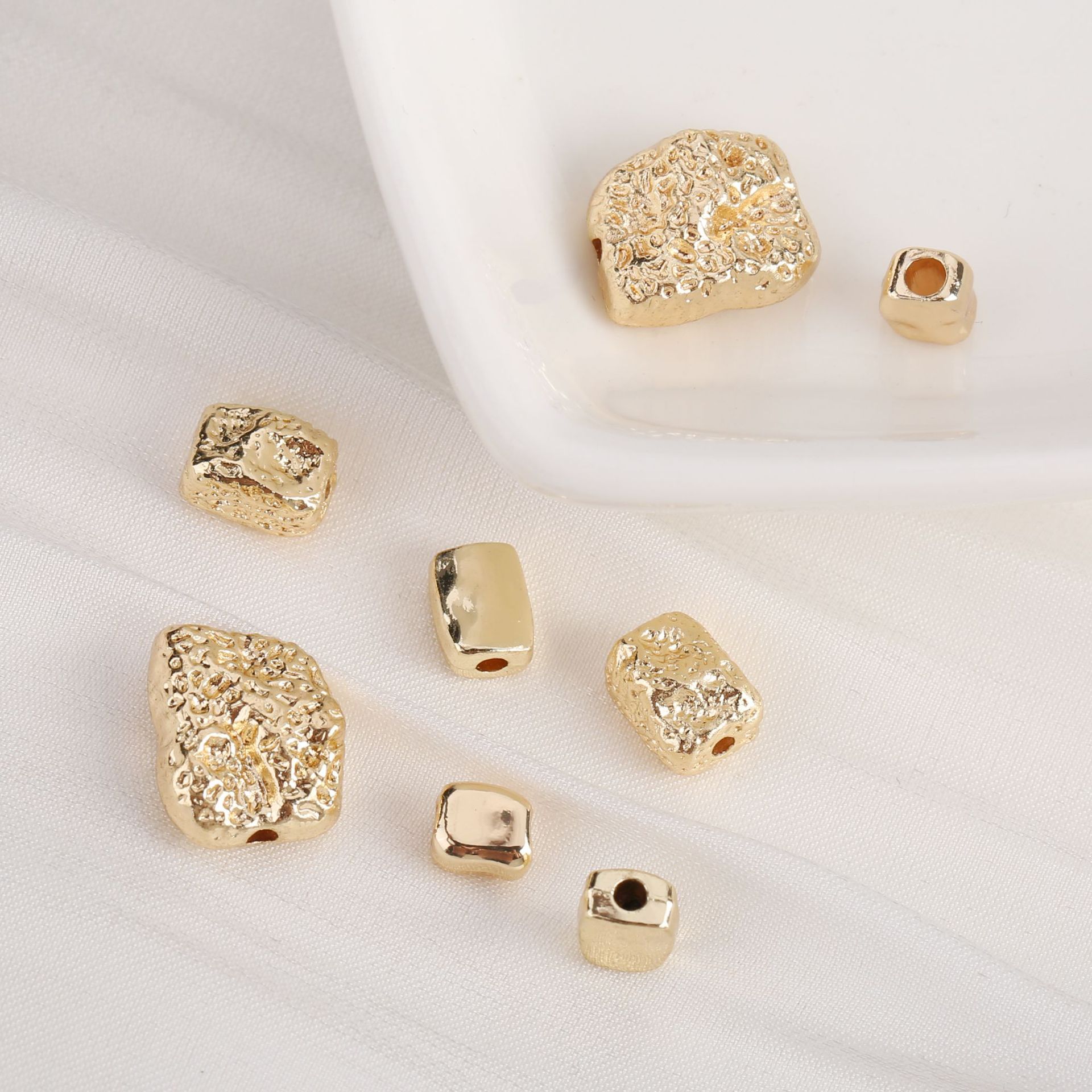 Irregular Stone Shaped Metal Beads Gold Tone 50pcs 4