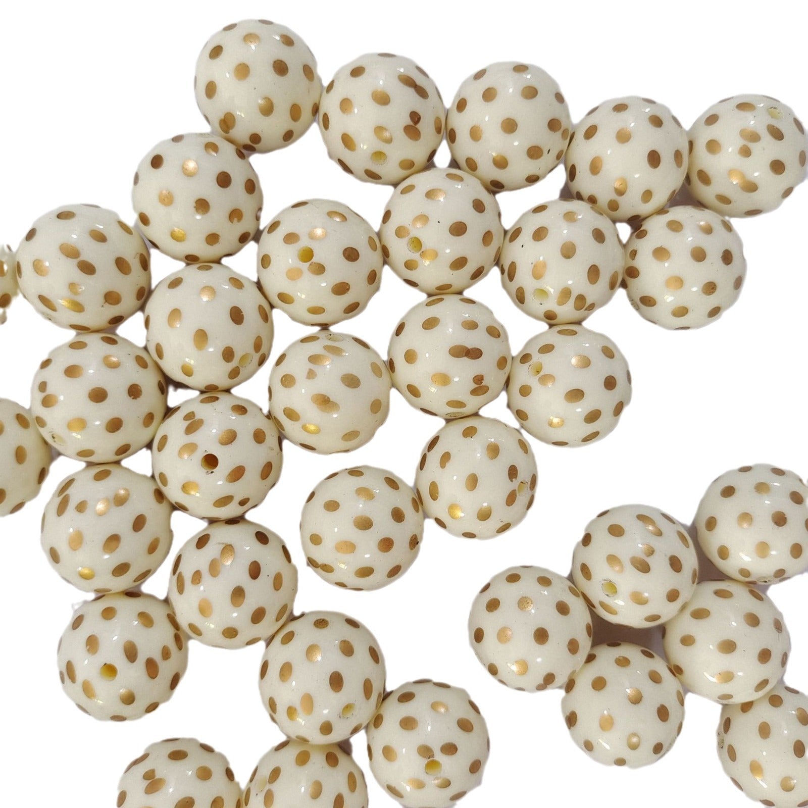 Polka Dot Bubblegum Beads 20mm White Gold Dotted Round 10pcs 3