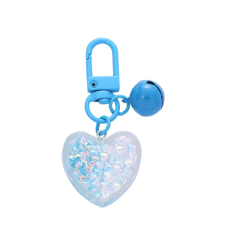 Acrylic Heart Keychain with Iridescent Flakes and Colorful Bell Charm 5