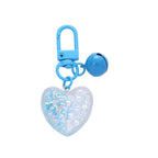Acrylic Heart Keychain with Iridescent Flakes and Colorful Bell Charm 5
