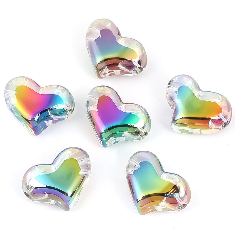 UV Heart Clover Circle Acrylic Beads 14-15.5x21mm Iridescent 30pcs 6