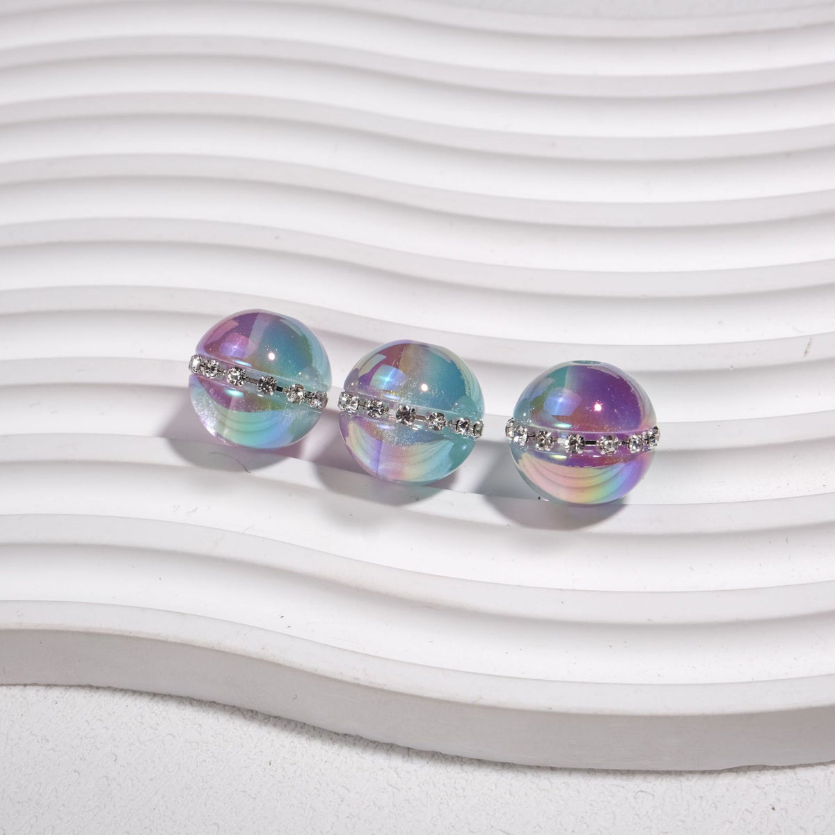 Luminous Rhinestone Chain Enlaced Resin Beads 16mm Round 10pcs 6