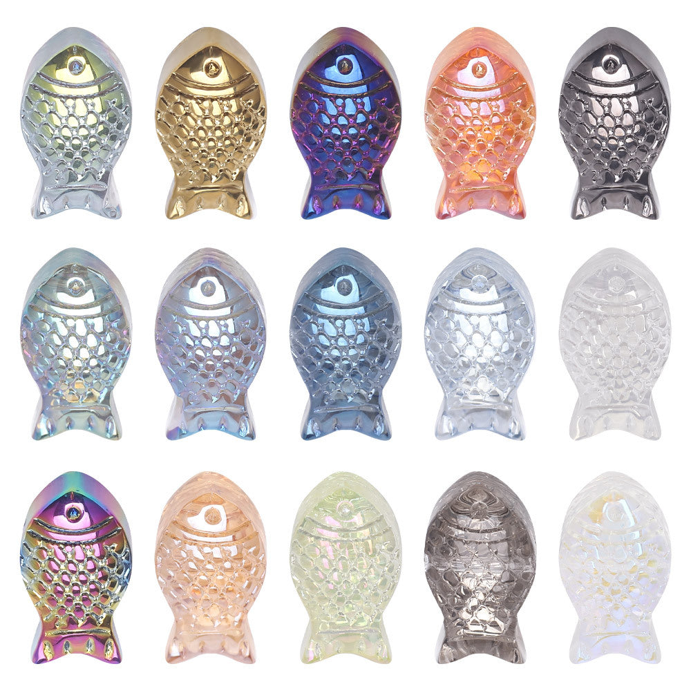 Electroplated Transparent Fish Glass Beads 8x15mm 30pcs
