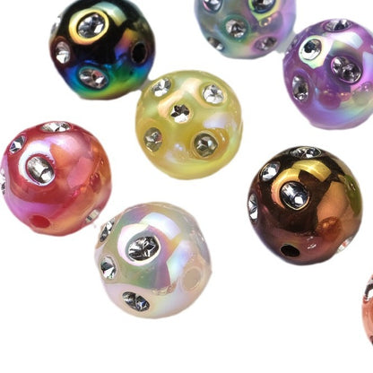 Plated Round Acrylic Beads 16mm UV Rhinestone Embedded 50pcs 2