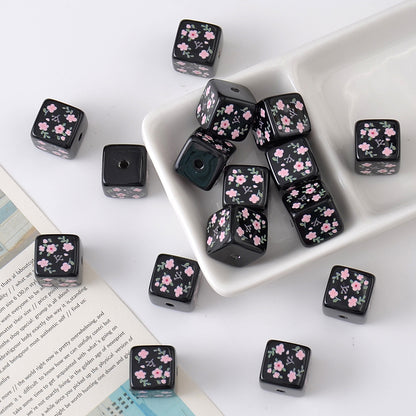 Acrylic Square Beads 14mm Black and White Tone 10pcs 7
