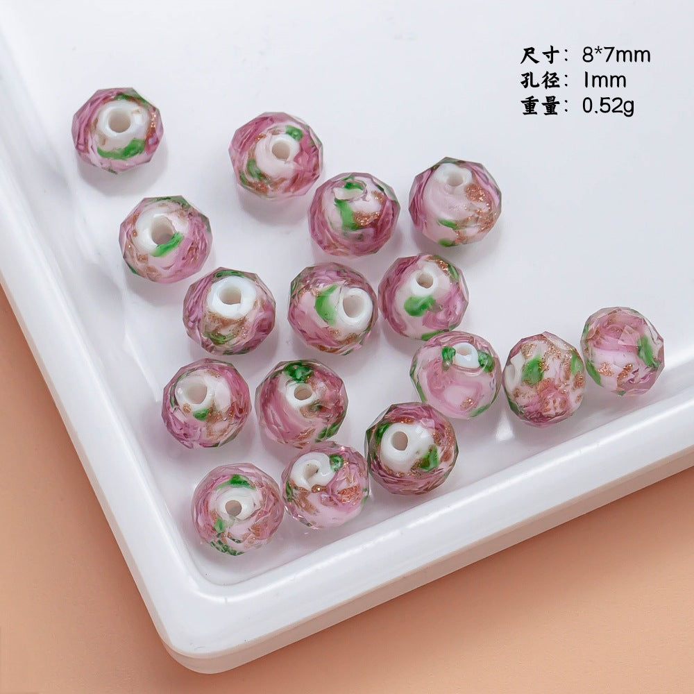 Lampwork Glass Beads Floral Pink Tone Translucent Faceted 4pcs 10