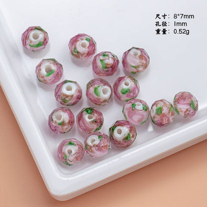 Lampwork Glass Beads Floral Pink Tone Translucent Faceted 4pcs 10