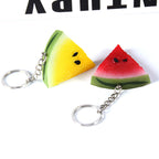 PVC Watermelon Slice Keychain Red and Yellow Fruit Design 3