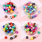 Heart Round Acrylic Beads 12mm Colored Striped Printed 10pcs 4