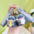 PVC Cute Raccoon Keychain Gray Soft Tone With Jingle Bell