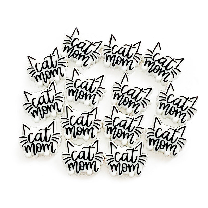 Silicone Focal Beads Cat Mother Bold Lettering Whiskers 10pcs 4