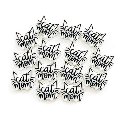 Silicone Focal Beads Cat Mother Bold Lettering Whiskers 10pcs 4