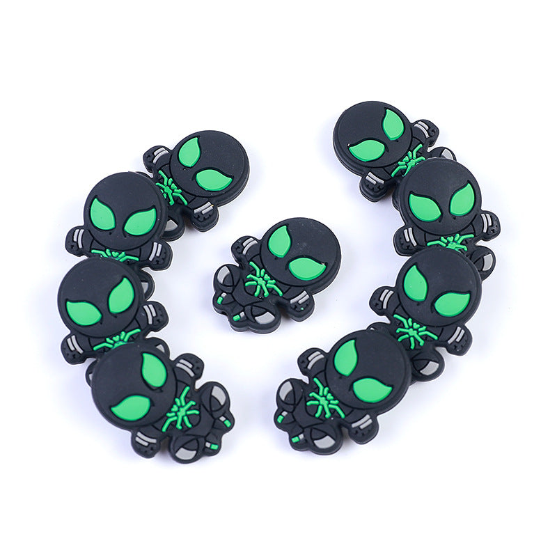 Silicone Focal Beads Spiderman Black Spider Neon Green 10pcs 2